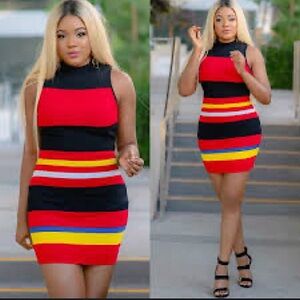 NWOT Charlotte Russe Stripped Bodycon Dress 🖤❤️Cocktail High Neck Sweater Dress